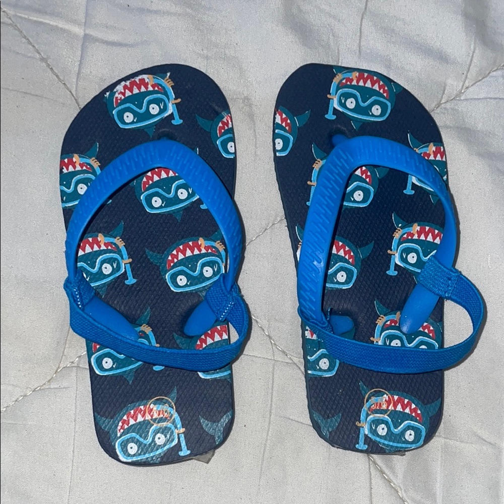 Blue Shark Print Flip Flops